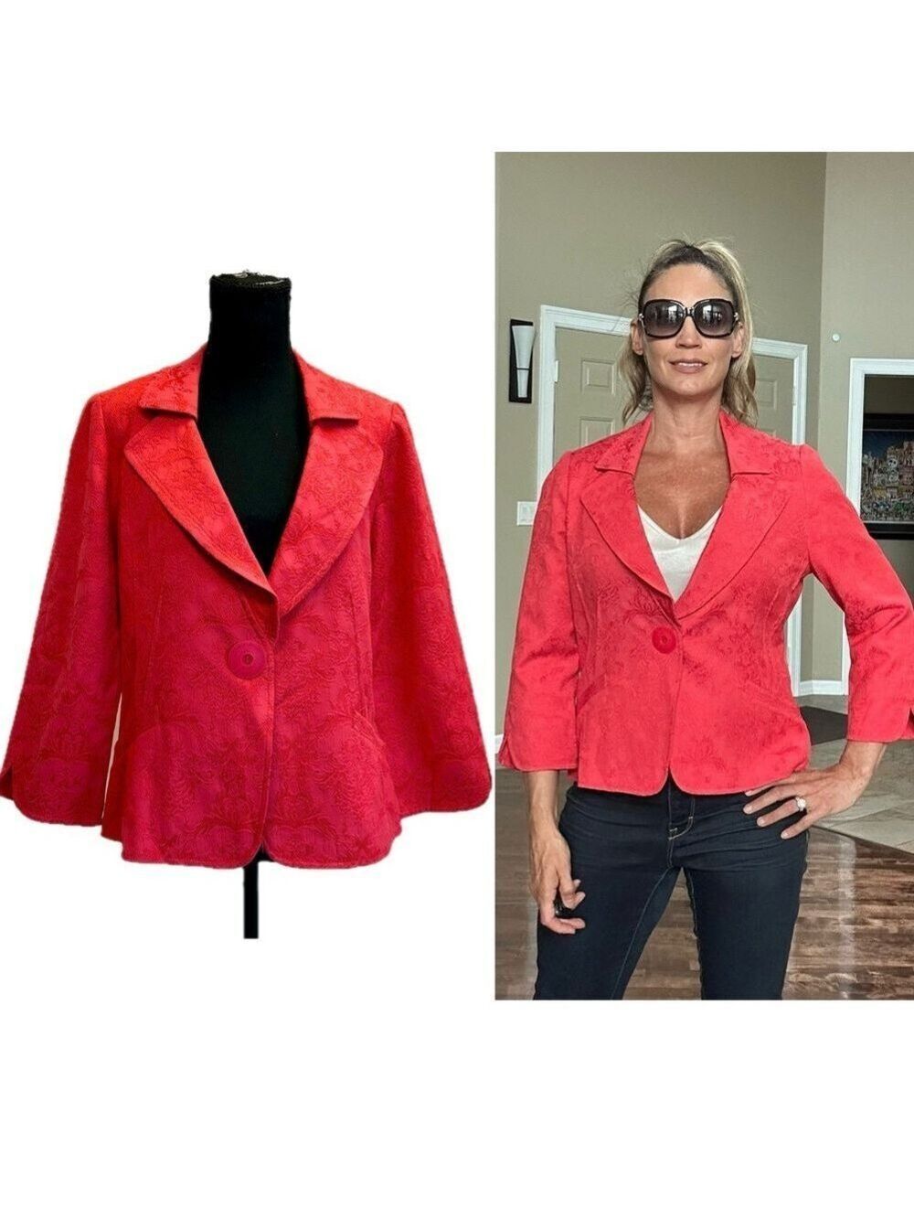 MELANIE Lyne NWT Coral red textured embroidered blazer assorted sizes